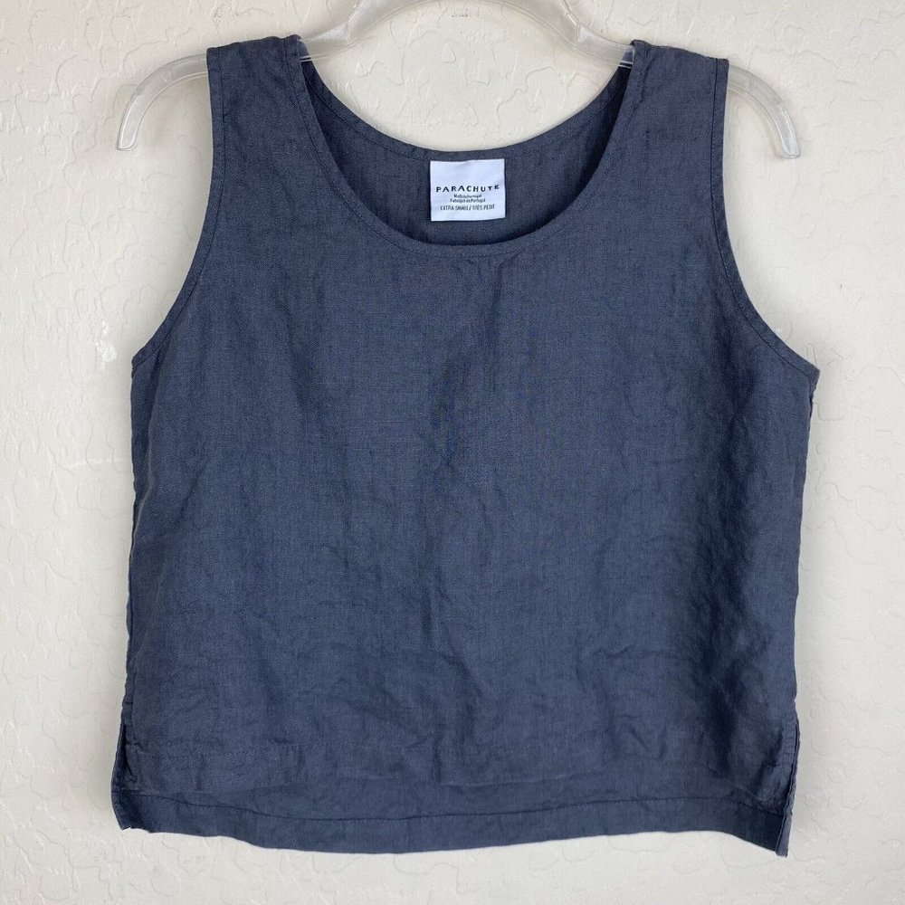 SOLD Parachute Linen Tank Coal Gray Size XS Scoop Neck Cropped Lagenlook - Picture 2 of 8